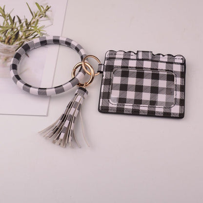 2023 New Hot Sell O Shape Keychain Bag for Women Men Leopard Wallet PU Leather Tassel Card Bag Fashion Bracelet Keychain Jewelry - Linions