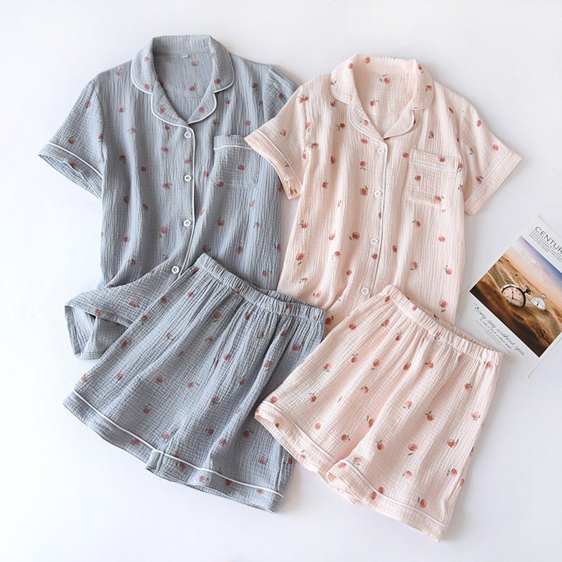 Summer Pajamas Girl's Cotton Short Sleeve Slim Sleepwear Large