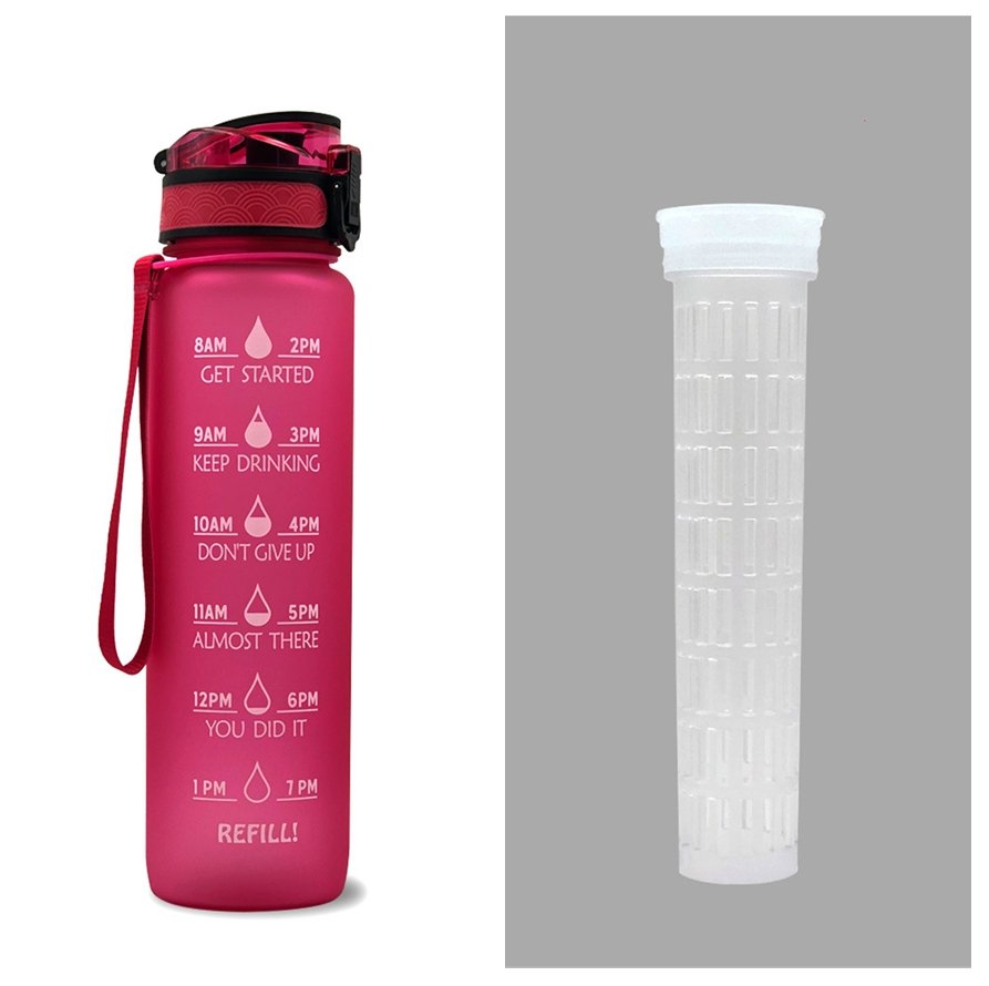 1L Outdoor Large Capacity Sport Water Bottle Creative Plastic Cup Bounce  Cover Outdoor Leakproof Straw Cup With Time Marker