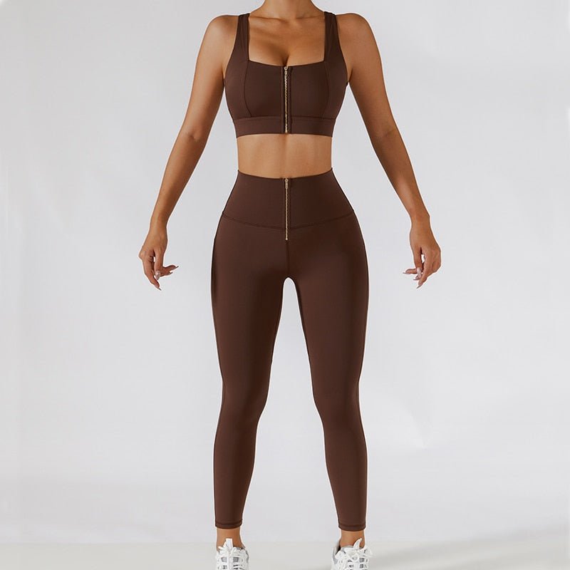 DONGTIAN Seamless Yoga Set Workout Clothes for Women Sport Set Outfit  Fitness Clothing Gym Clothes Women Set Leggings Sportswear-brown set,L :  : Fashion