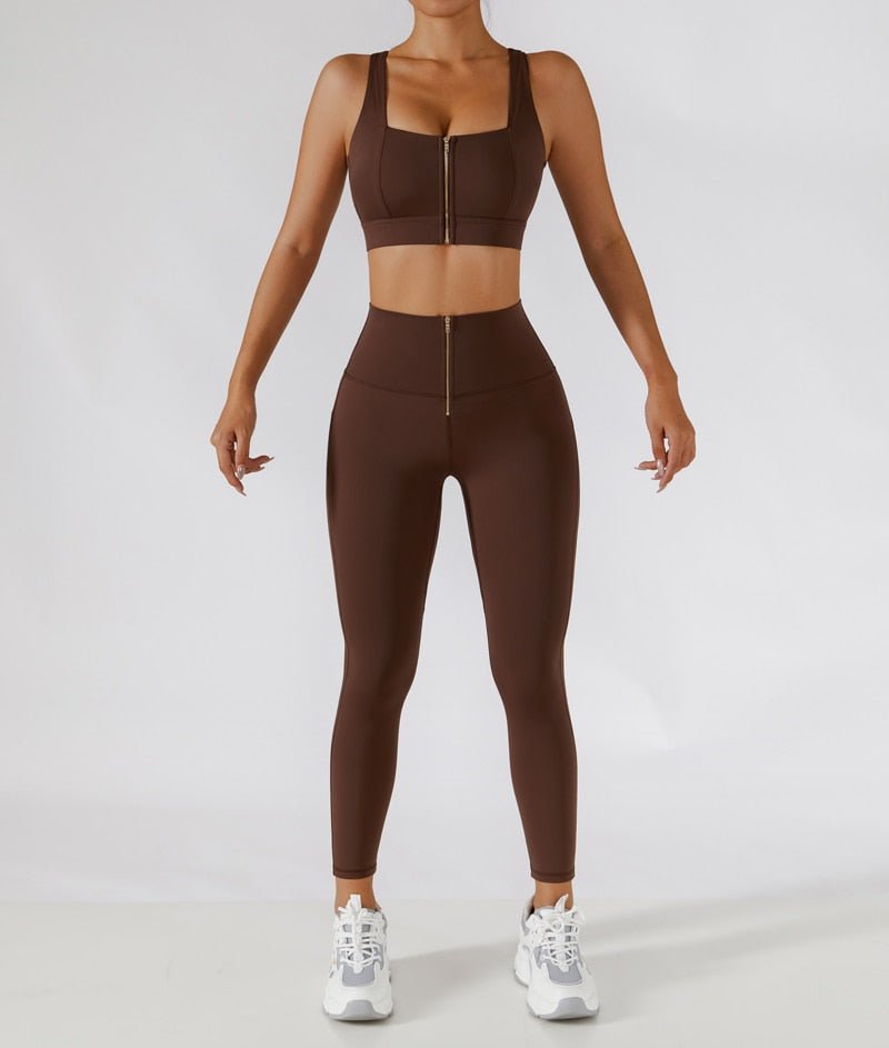Women Workout Outfits 2 Piece Zipper Sports Tight Sports Bra Fitness Yoga  shorts yoga set Seamless Gym Zipper Bra Yoga High Waist 