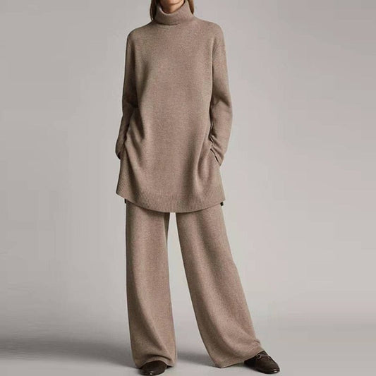 2-Piece Women's Loungewear Set (Loose, Long Sleeve, Turtleneck, Wide Leg Pants) - Linions