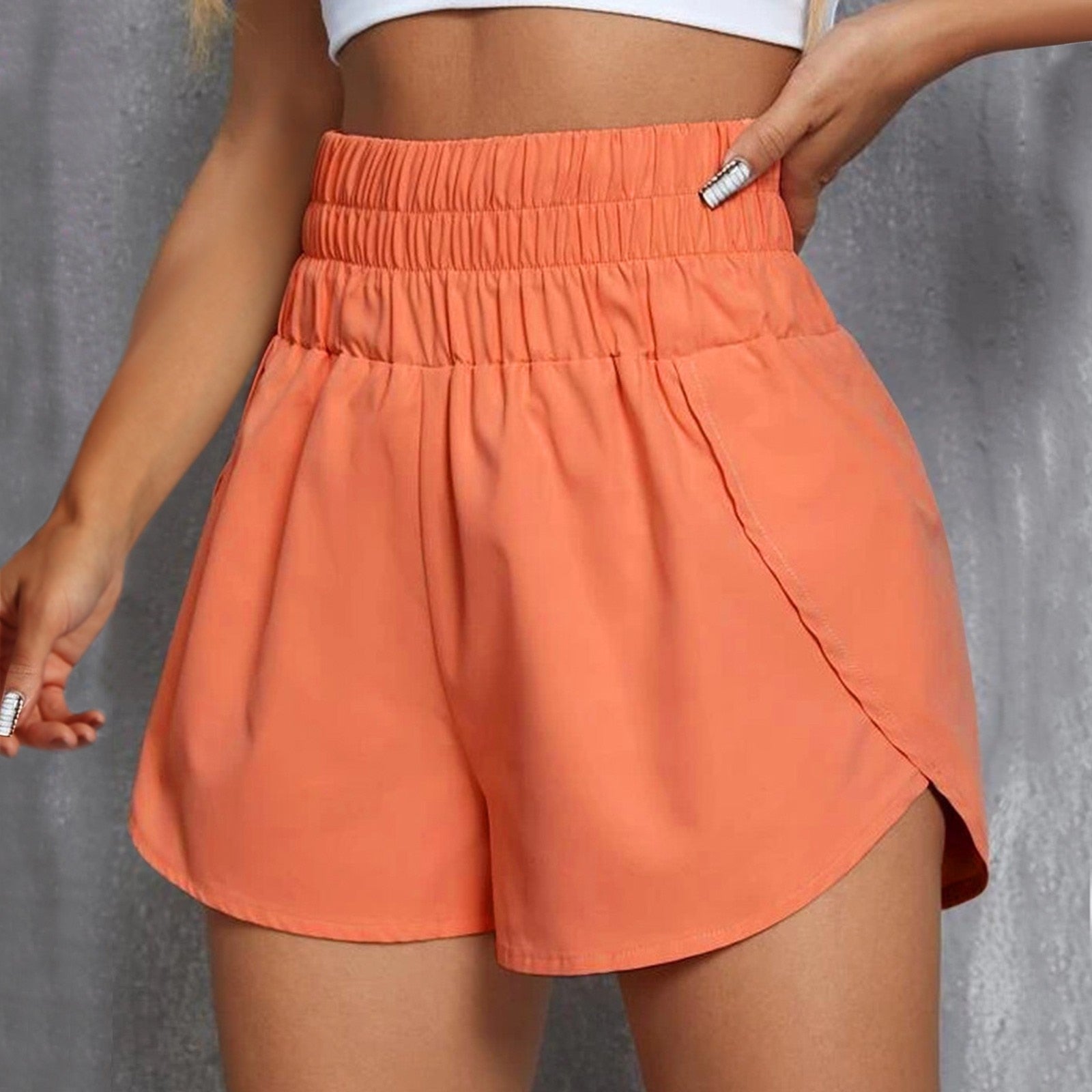 ZQGJB Womens 2023 Casual Workout Shorts Plus Size High Waisted Drawstring  Athletic Sweat Shorts Loose Cute Comfy Elastic Summer Cotton Lounge Shorts  with Pockets Orange S 
