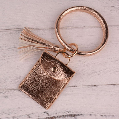2023 New Hot Sell O Shape Keychain Bag for Women Men Leopard Wallet PU Leather Tassel Card Bag Fashion Bracelet Keychain Jewelry - Linions
