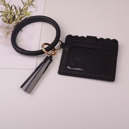 Hot Fashion Bangle Wallets Wristlet Keychain ID Card Holder Bracelet Key  Ring Tassel Snake Skin Pattern PU Leather Coin Purse