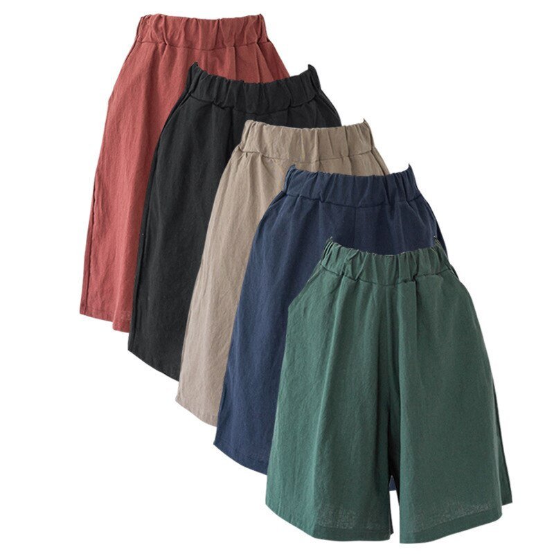 Womens Cotton Linen Elastic Waist Hot Pants Ladies Summer Casual Pockets  Shorts | eBay