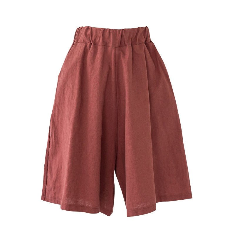 2023 Summer Cotton Linen Shorts Women Large Size Cotton Linen Short Pants High Waist Elastic Waist Knee Length Pockets Shorts - Linions