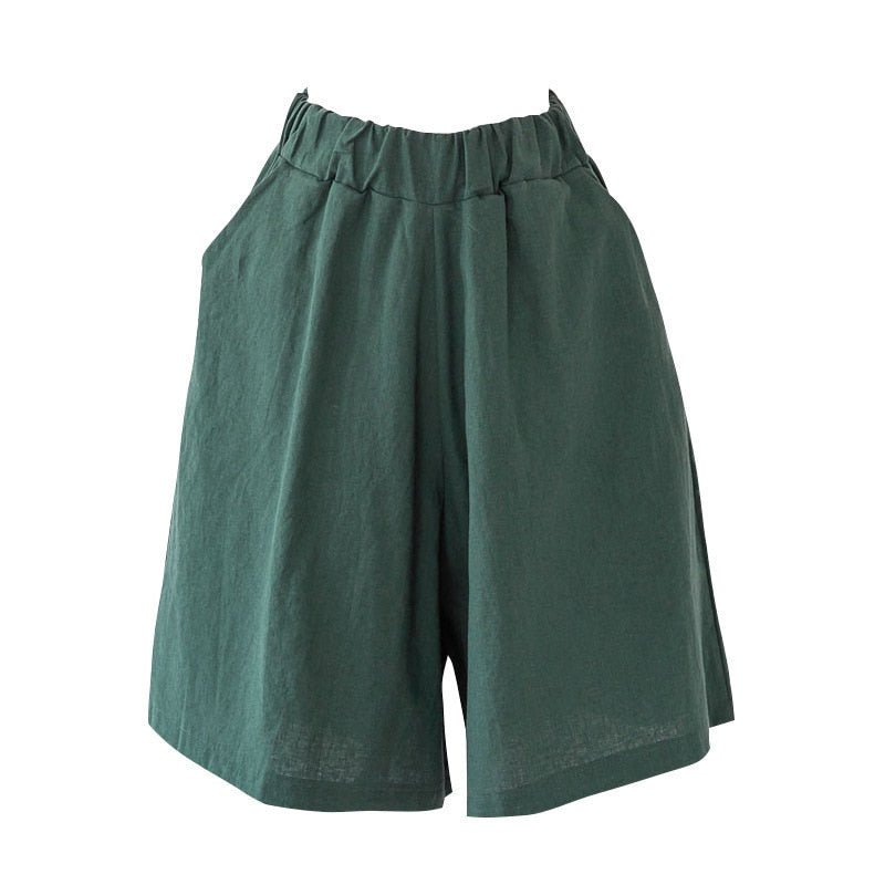 2023 Summer Cotton Linen Shorts Women Large Size Cotton Linen Short Pants High Waist Elastic Waist Knee Length Pockets Shorts - Linions