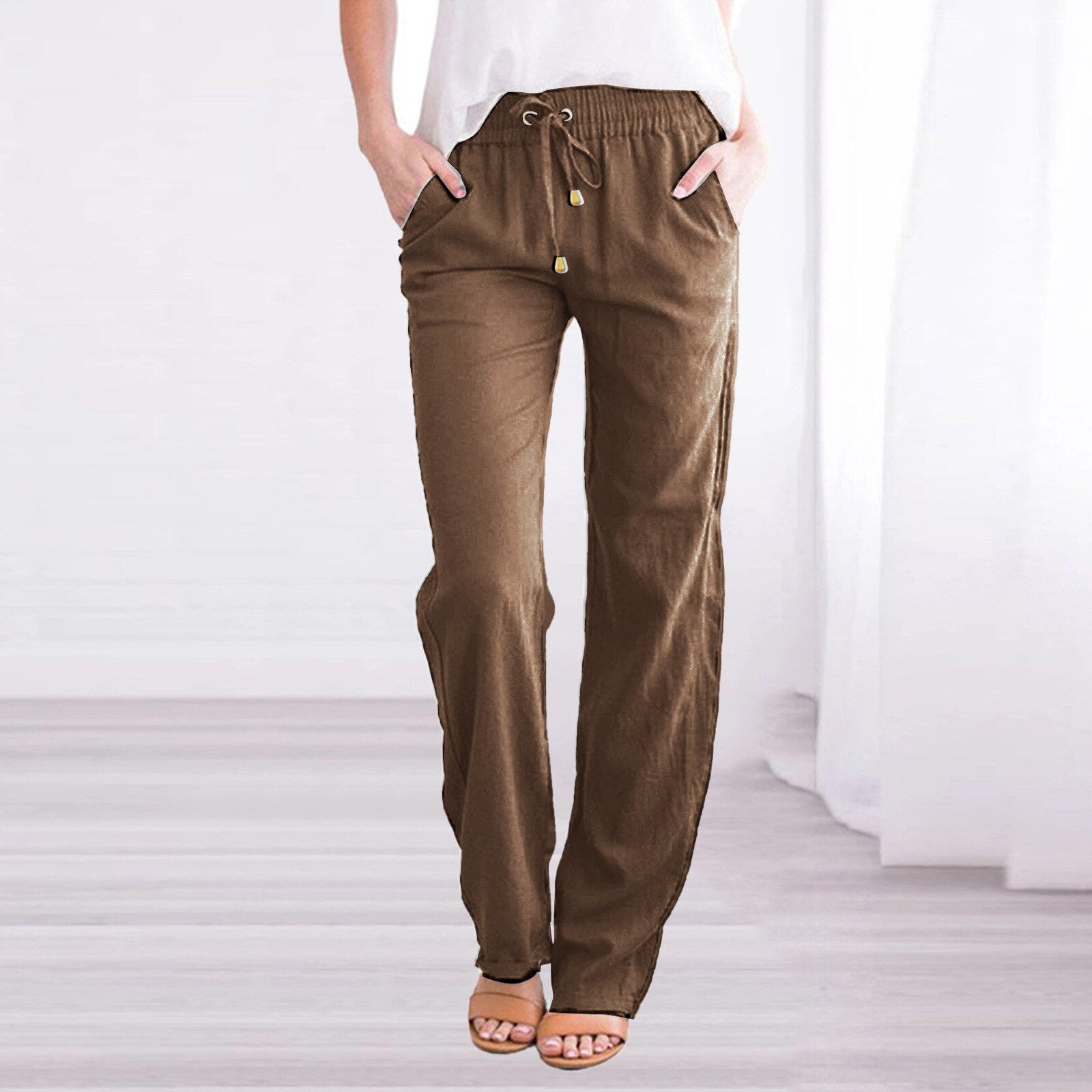 Women Solid Color Cotton Linen Pants Summer Comfy India | Ubuy