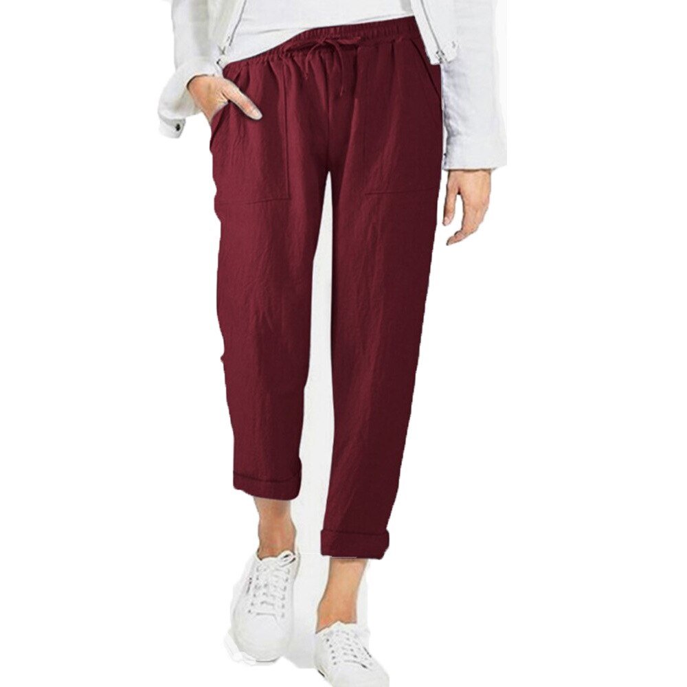 2021 Women Pants Fashion Linen Cotton Solid Elastic Waist Trousers Female  Plus Size Ankle-length Trousers Summer Casual Pants - AliExpress