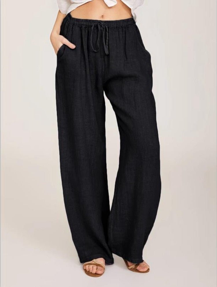Pants Women 2023 Cotton Drawstring Elastic High Waist Linen