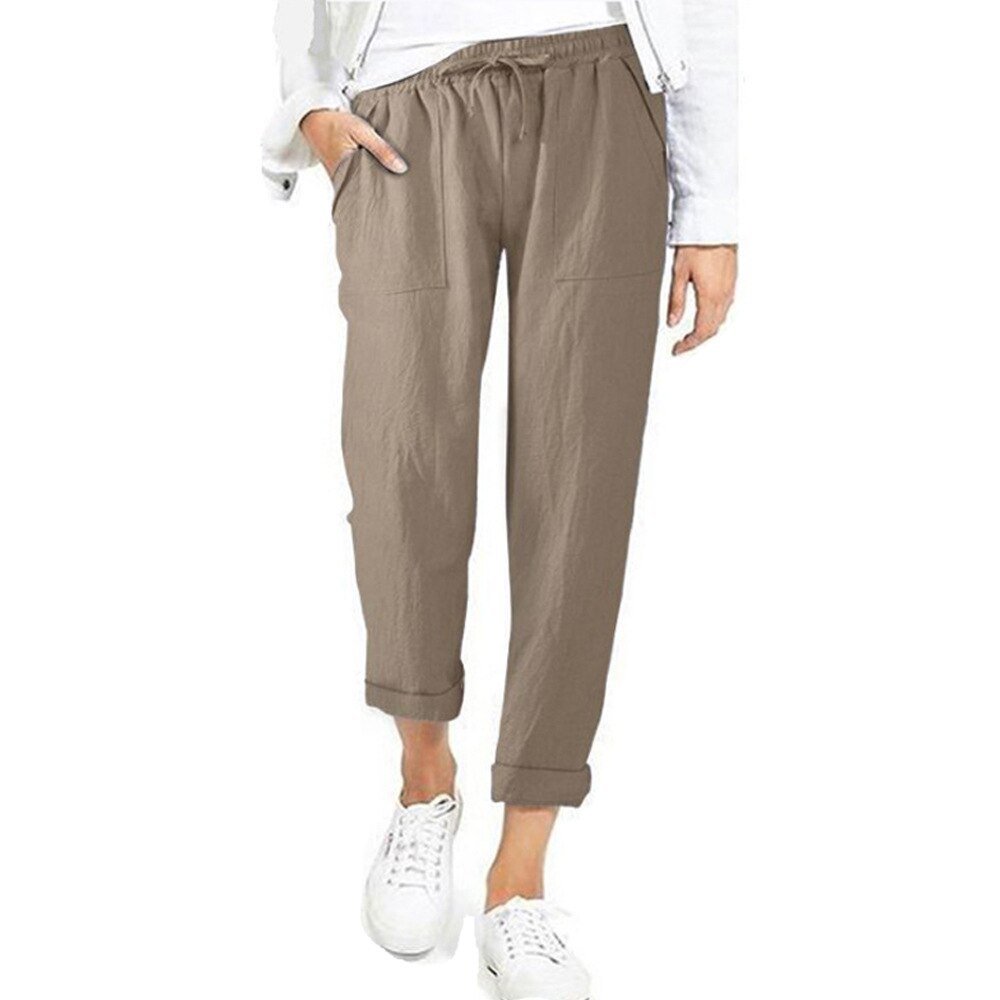 solacol Womens Summer Pants Women Summer Pants Womens Loose Pants Fashion  Women Summer Casual Loose Cotton and Linen Pocket Solid Trousers Pants  Womens Summer Fashion Womens Summer Clothes 