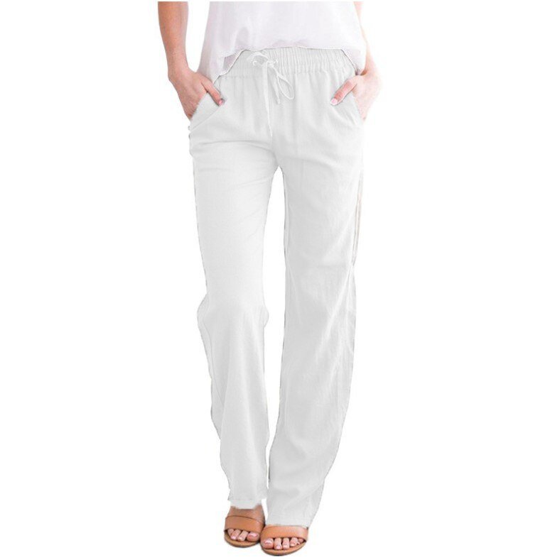 Front Pocket Design Formal Pant Long Loose Parallel Design For Women -  White, Multisize, Fashion