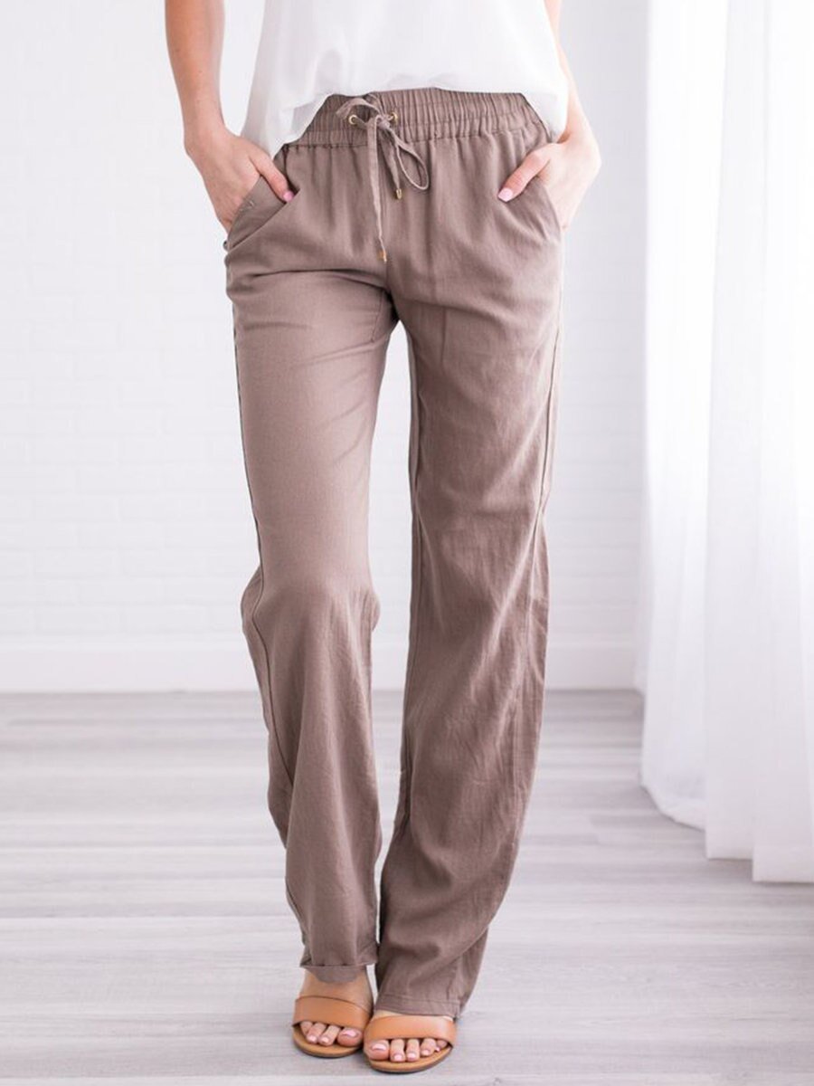 Edvintorg Women Cotton Linen Pants Fashion Solid Color Elastic Waist Loose  Straight Pants Female Ankle-Length Trousers Summer Casual Plus Size Pants  Trousers With Drawstring New Clearance - Walmart.com