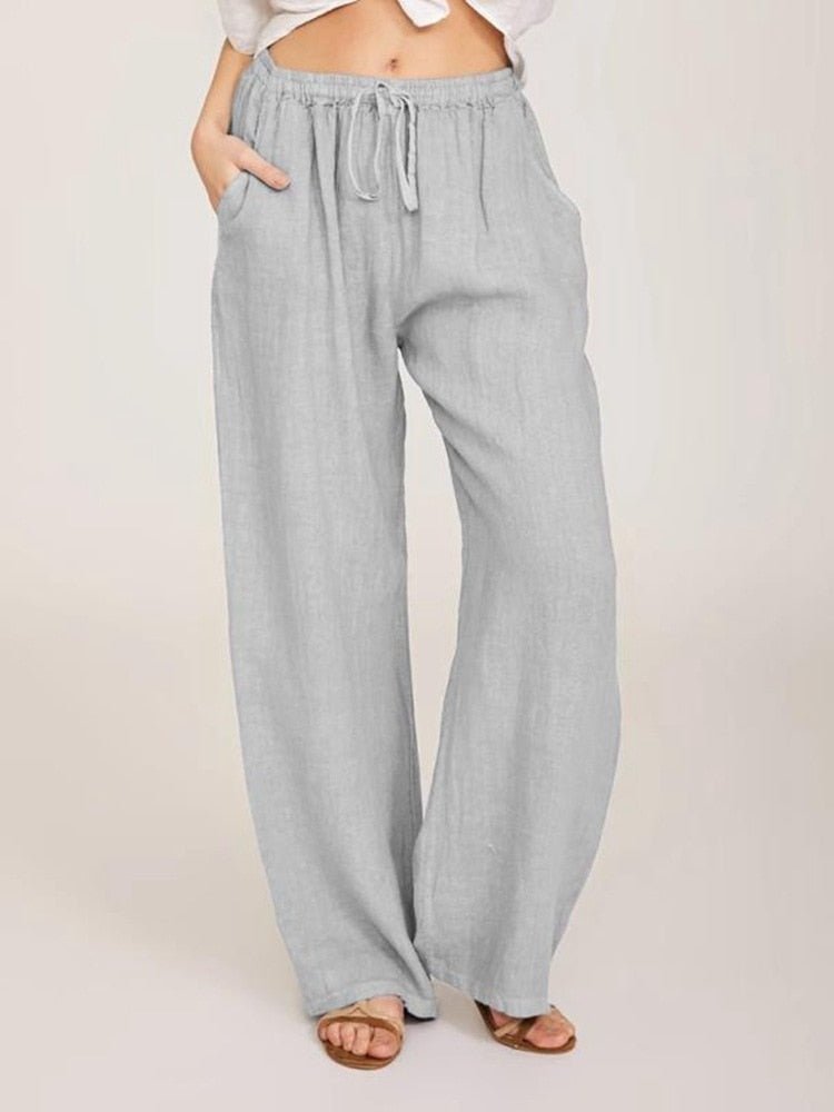 Summer Loose Cotton Linen Pants Women Casual Trousers K0461