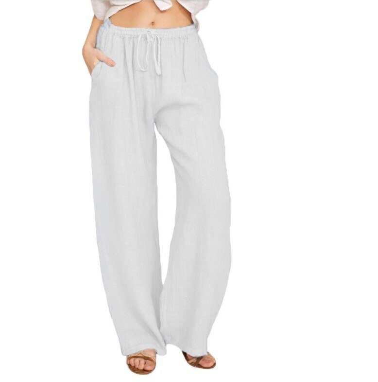 Cotton Pants for Women Casual Long Business Casual Palazzo Pants Fashion  Wide Leg Beach Pants with Pockets