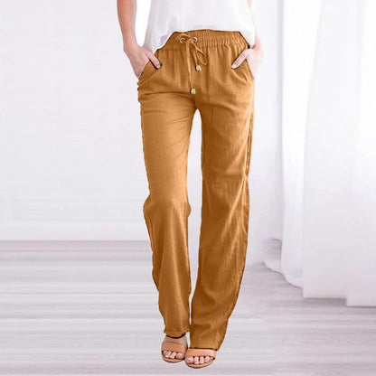 2023 Summer Cotton Women's Pants Linen Black Pockets Loose Baggy Trousers Female Spring New Casual Fashion Office Ladies Bottom - Linions