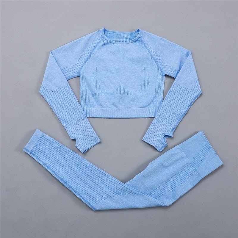 Fitness Yoga wear kleding set 2 stuks Katoen- baby blauw- medium
