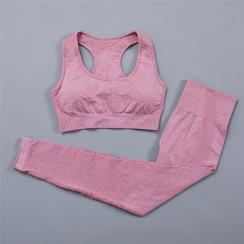 JOJOANS Women's 2 Piece Seamless Tracksuit Set Gym Workout Yoga Outfit  Casual Loungewear Racerback Sports Bra and High Waist Leggings (Pink, S) :  : Fashion