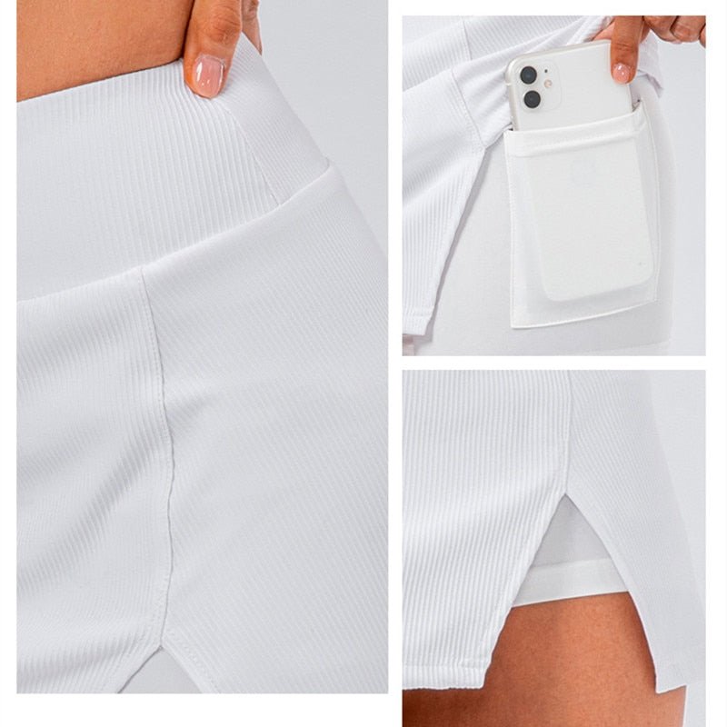 2in1 Ribbed High Waist Tennis Skorts (with Pockets) - Linions