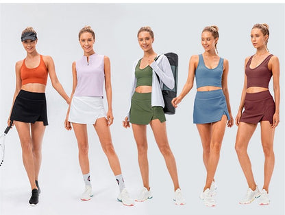 2in1 Ribbed High Waist Tennis Skorts (with Pockets) - Linions
