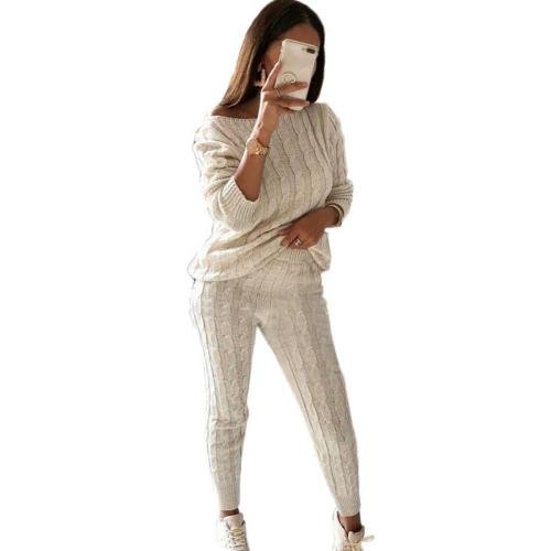 2pcs/Set Knitted Outfit (Drawstring Pants, One Shoulder Sweater) - Linions