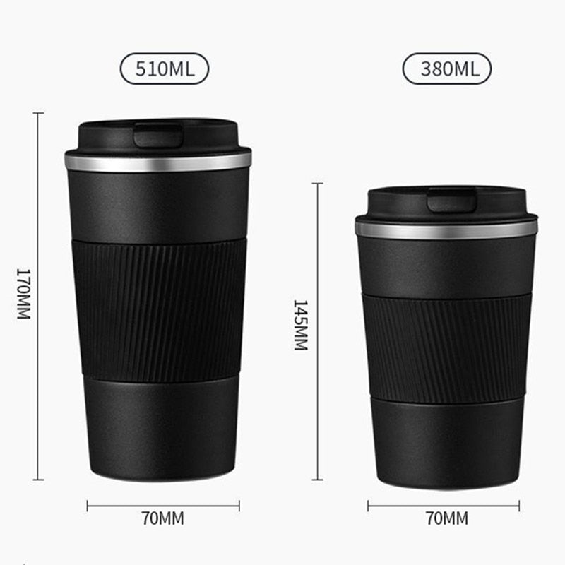 380ml Stainless Steel Car Coffee Cup Leakproof Insulated Thermal Thermos Cup Car Portable Travel Coffee Mug Black, Size: 380 ml