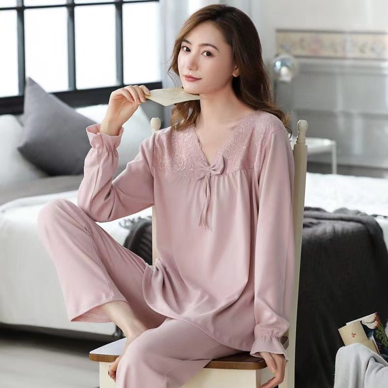 Ladies Ice Silk Long Sleeves Elegant Pajamas Set Women Relaxing Comfortable