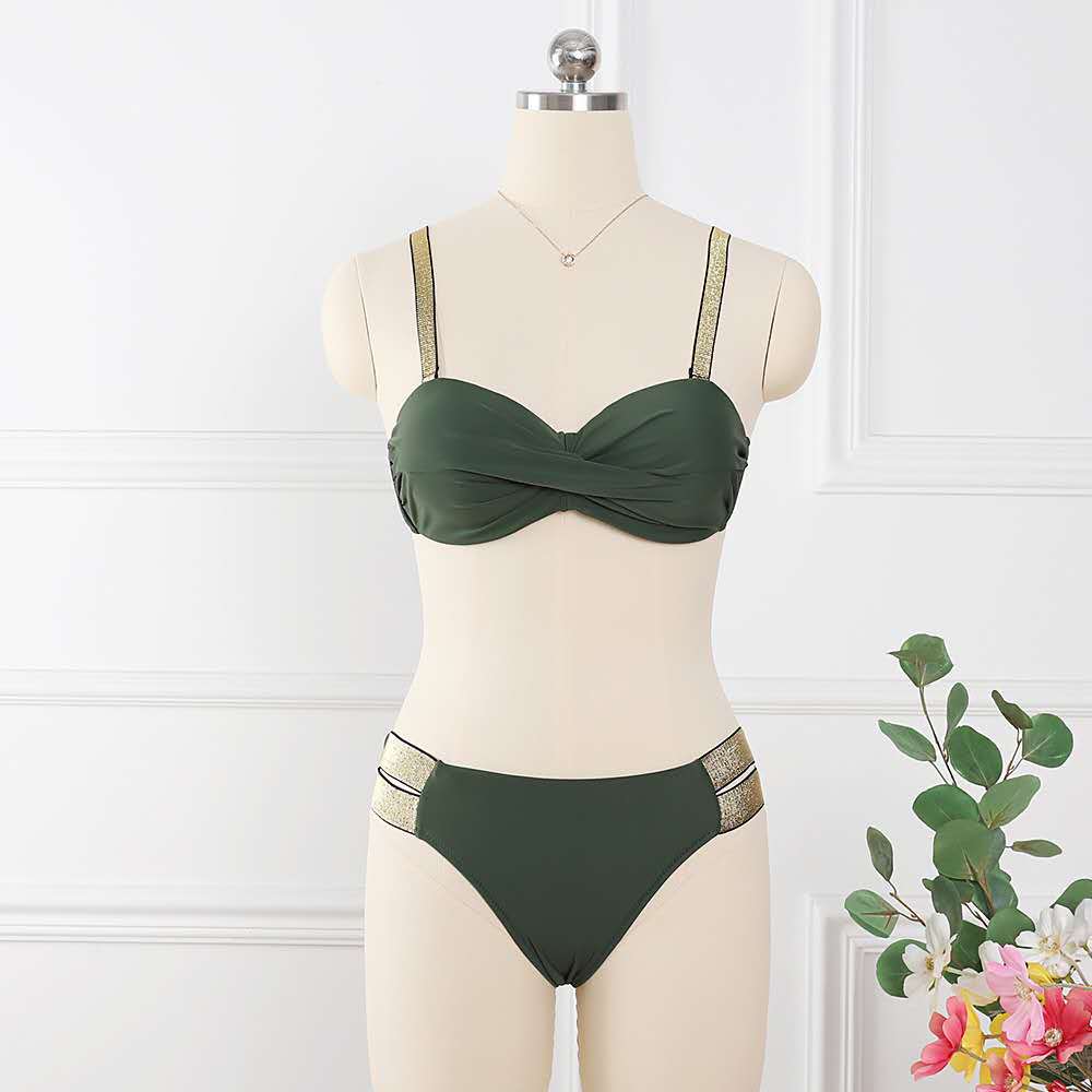 Sexy High Waisted Strapless Bikini Set Swimsuit Two Pieces Solid