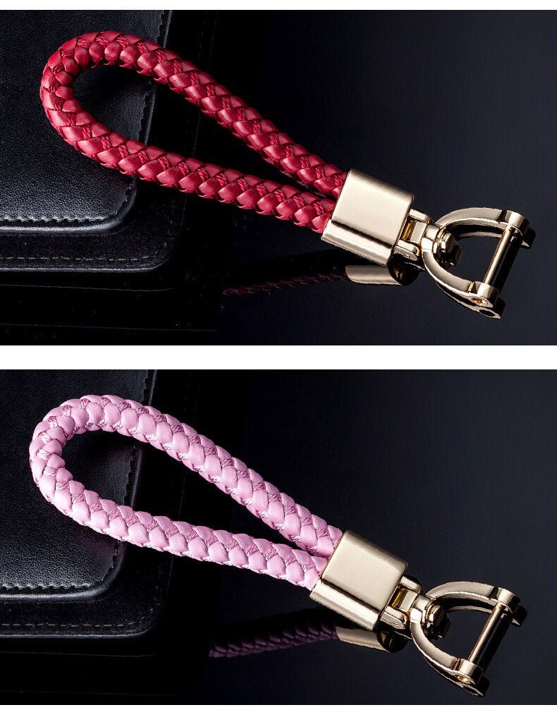 Elevate Your Key Game with Our High-Grade Woven Leather Car Keychain | Linions Pink-Gold