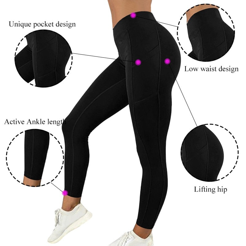 High Waist Gym Leggings (Push Up, with pockets) - Linions