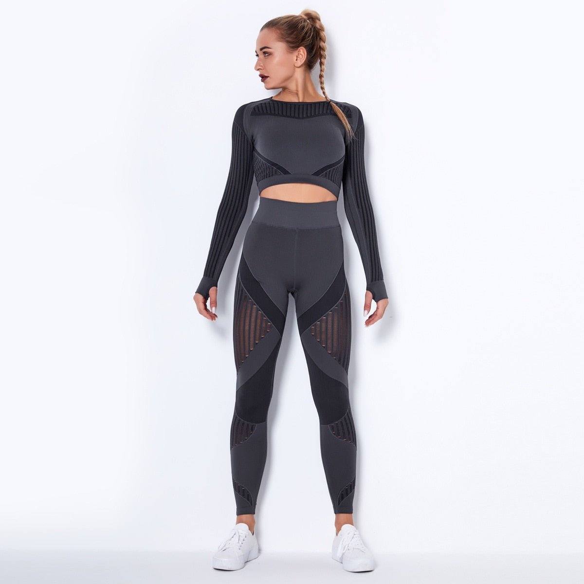Women Seamless Yoga Suit Long Sleeve Crop Top Leggings Push Up Gym Outfit  Sets
