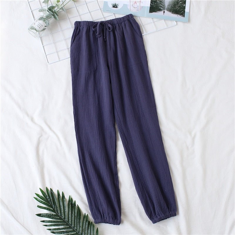 Japanese pajamas men and women spring and autumn home pants cotton washed double gauze loose comfortable trousers casual pants - Linions