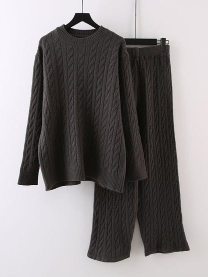 Knit Outfit Two Piece (Sets Rib Loose Pullover, Wide Legs Pants) - Linions