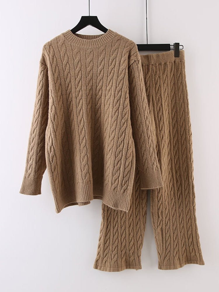 Knit Outfit Two Piece (Sets Rib Loose Pullover, Wide Legs Pants) - Linions