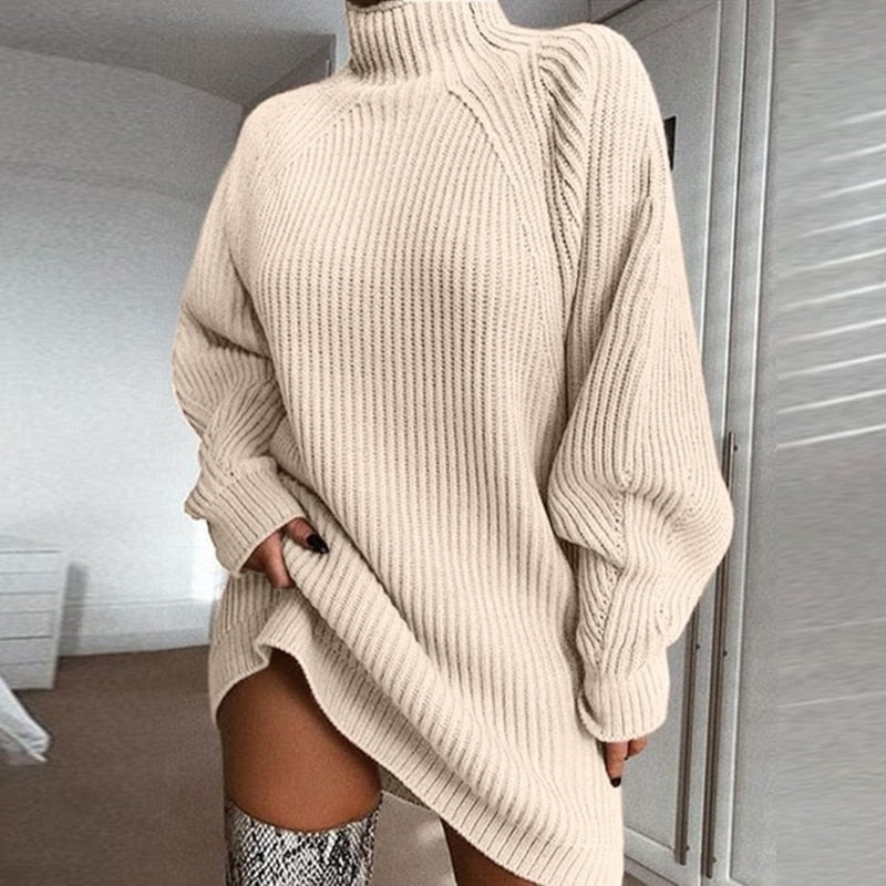 Knitted Oversized Turtleneck Dress (Long Sleeve) - Linions