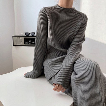 Knitted Sweater Suit (O-Neck Pullovers+Wide Leg Pants) - Linions