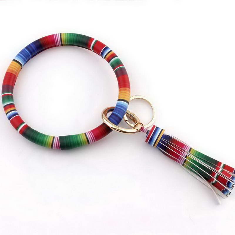 Leather Wristband Round Keychaing Chain Bracelet Bracelet-Keychain Holder  Tassel