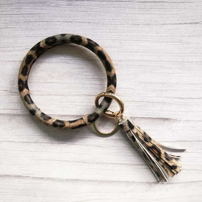 Leather O Circle Tassel Wristlet Keychain Southern Fashion Women Key Chain Ring Wristlet Fob Holder Keychain Wholesale - Linions
