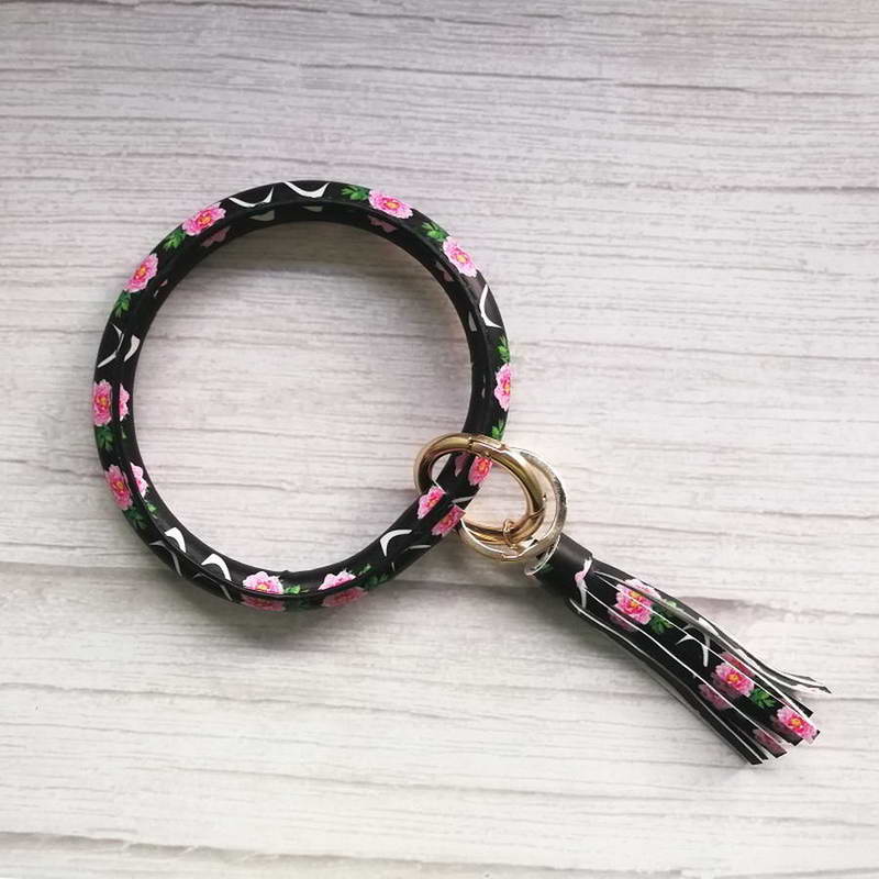 Leather O Circle Tassel Wristlet Keychain Southern Fashion Women Key Chain Ring Wristlet Fob Holder Keychain Wholesale - Linions