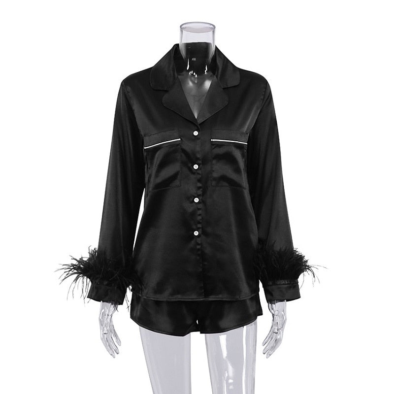 Dripfit satin Night suit for women- Premium Top Pyjama Set (Black)