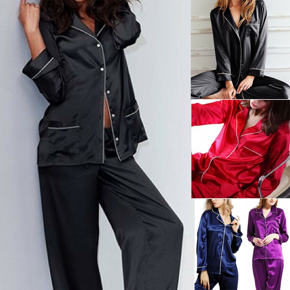 New Elegant Fashion Casual Women Lady Satin Pajamas Set Pyjama Sleepwear Nightwear Loungewear Homewear - Linions