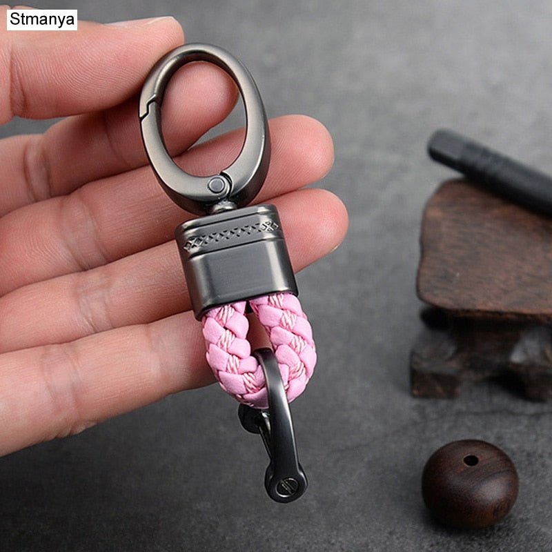 Elevate Your Style with Our Hand-Woven Leather Car Key Ring | Linions Black1