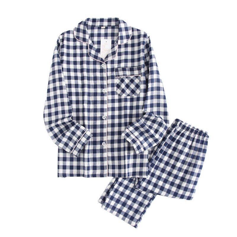 Plaid Cotton Plaid Design Warm Winter Trouser Pajamas Suit Long-sleeved Trousers Plaid Printed Home Wear Cotton Couples Pajamas - Linions