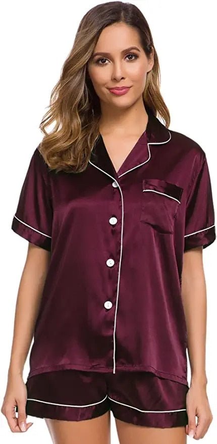 SAPJON Silk Pajamas for Women Set 3 Piece Satin Sleepwear Classic  Button-Down Short Sleeve Pj Set Cute Loungewear