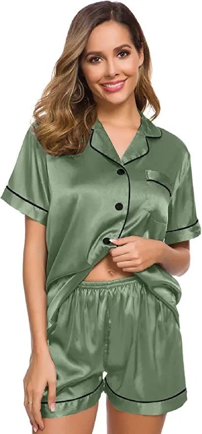 Women's Plus Size Silk Pajama Set Short Sleeve Silk Sleepwear Silk Lou