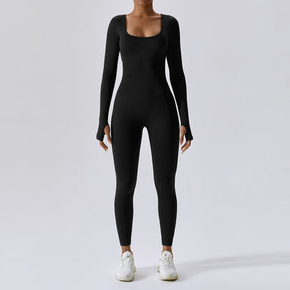 Seamless Yoga Suit Women's Bodysuit Spring Dance Fitness Clothes Gym Push Up Workout Bodysuit Tight Long-Sleeved Athletic Wear - Linions
