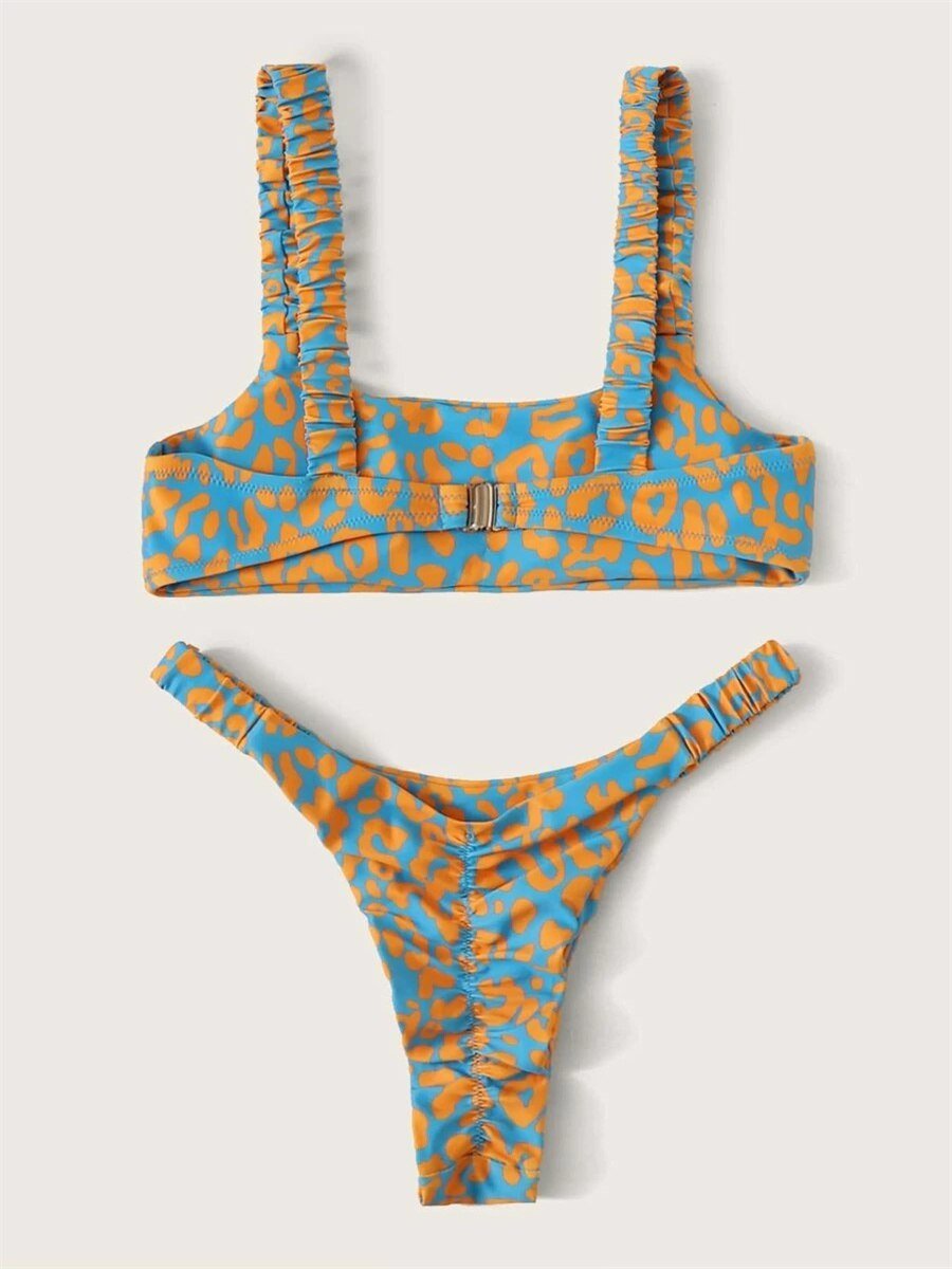 2023 Sexy Orange Leopard Micro Bikini  Push-Up Padded Thong Swimsuit –  Linions