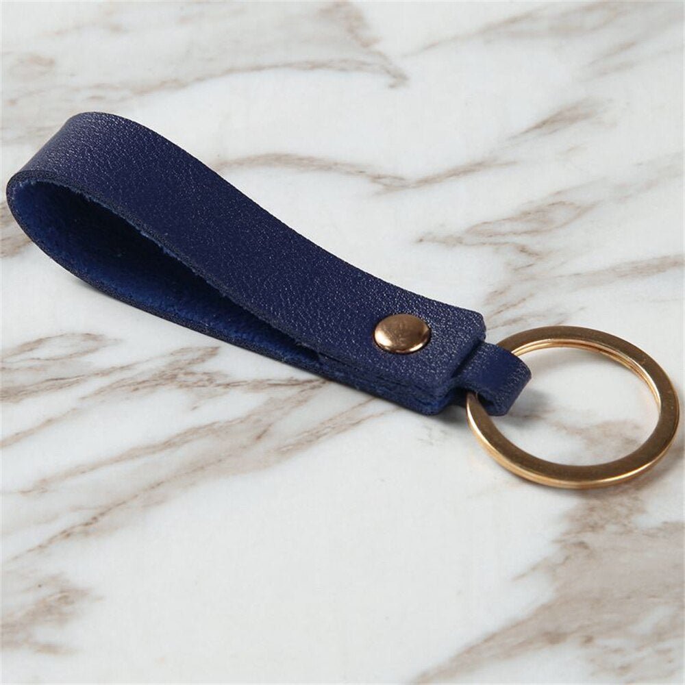 Simple Soild Color Leather Keychain Business PU Wristlet Lanyard Strap Key Holder For Women Men Wallet Purse Charms Gifts - Linions