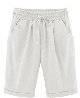 UHUYA Womens Shorts Fashion Solid Color Summer Casual Lightweight Wide Leg  Loose High Waist Lace-up Shorts White M US:6